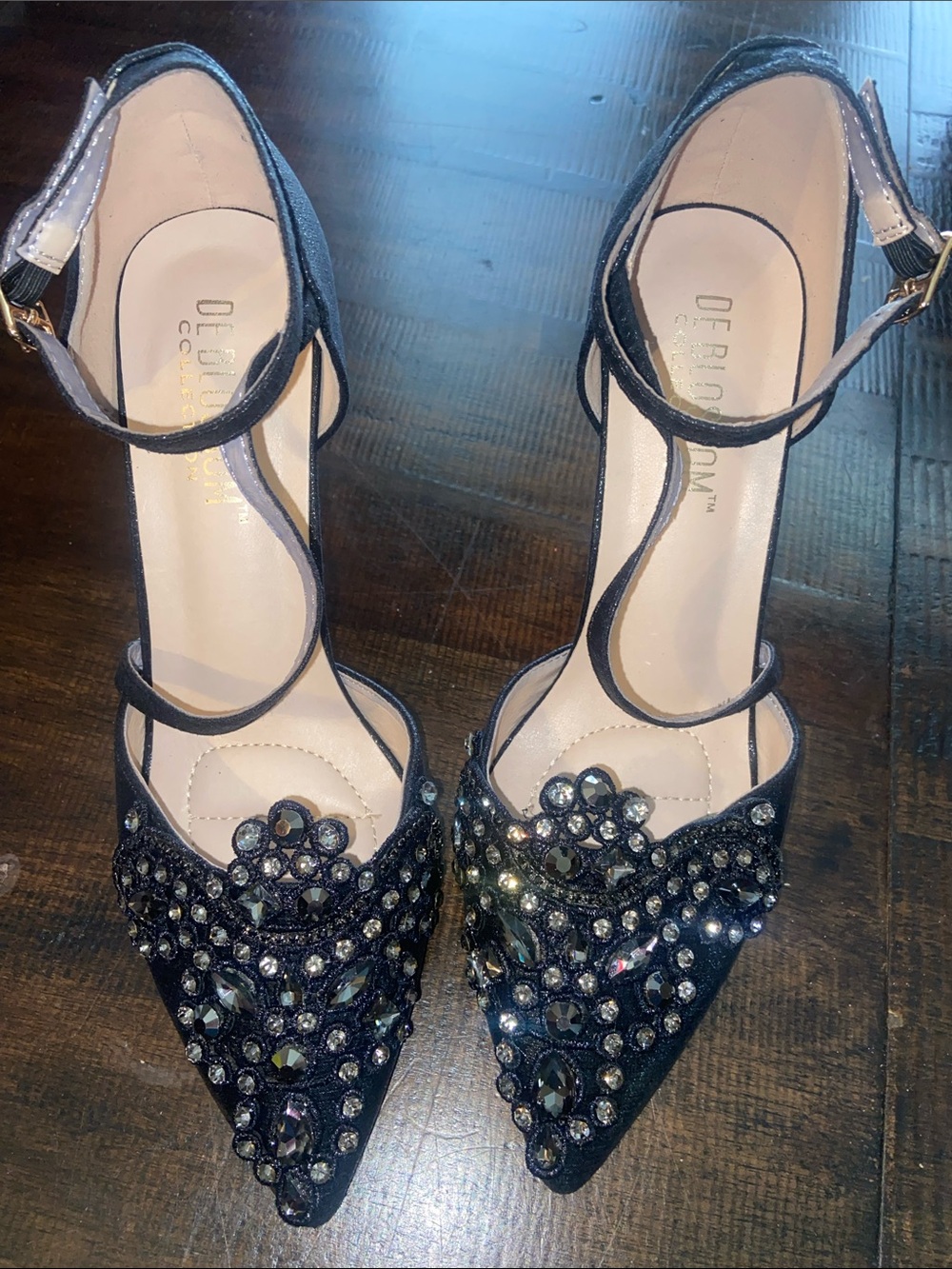 Black Jeweled Pointed Ankle-Strap Heels size 8